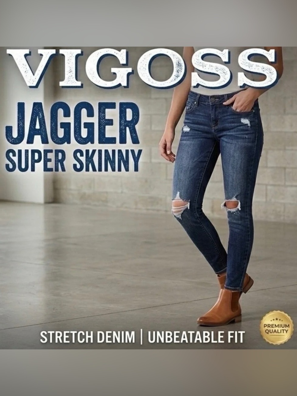 Vigoss Jagger Skinny Distressed 6-Pockets Jeans Button Dark Wash 29 x 29 NWOT